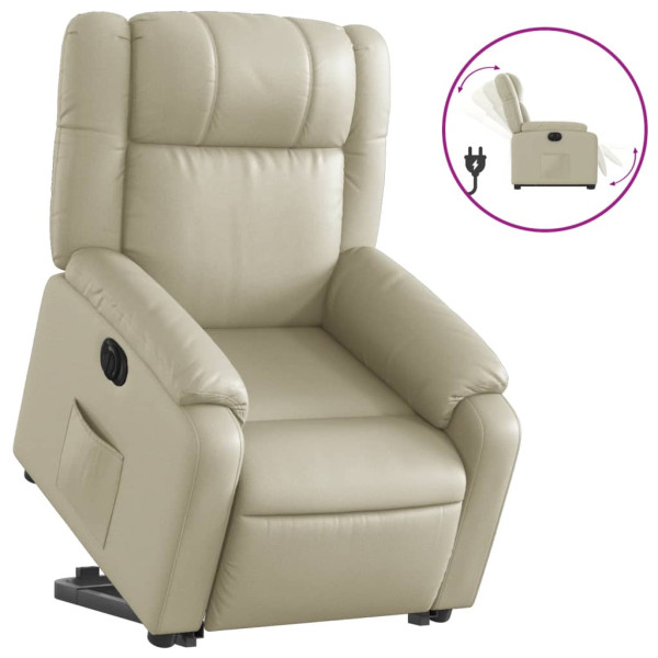 Sillón reclinable elevable eléctrico de cuero sintético crema M 2