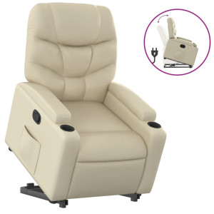 Sillón reclinable elevable cuero artificial color crema H