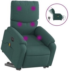 Sillón masaje eléctrico reclinable elevable tela verde oscuro H