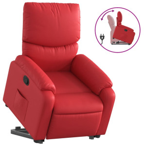 Sillón reclinable elevable cuero artificial rojo H