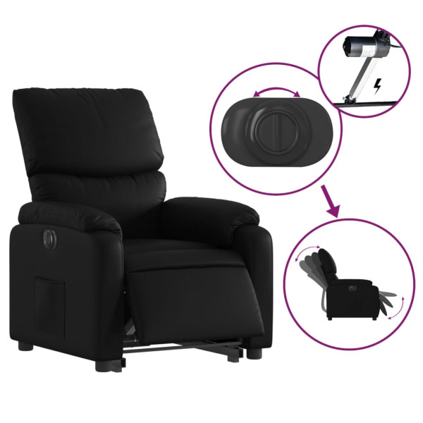 Sillón reclinable y elevable eléctrico cuero sintético negro M 5