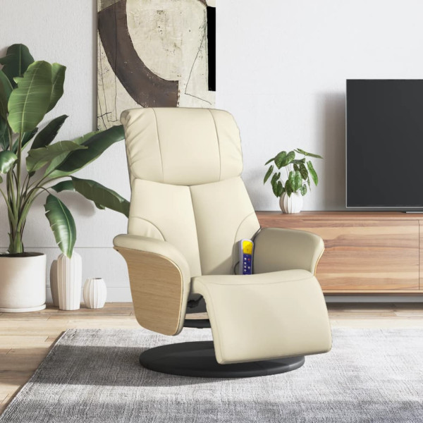 Sillón reclinable masaje con reposapiés cuero sintético crema D