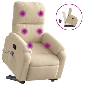 Sillón reclinable de masaje elevable tela de microfibra crema H