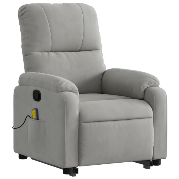 Sillón reclinable de masaje elevable tela microfibra gris claro M 3