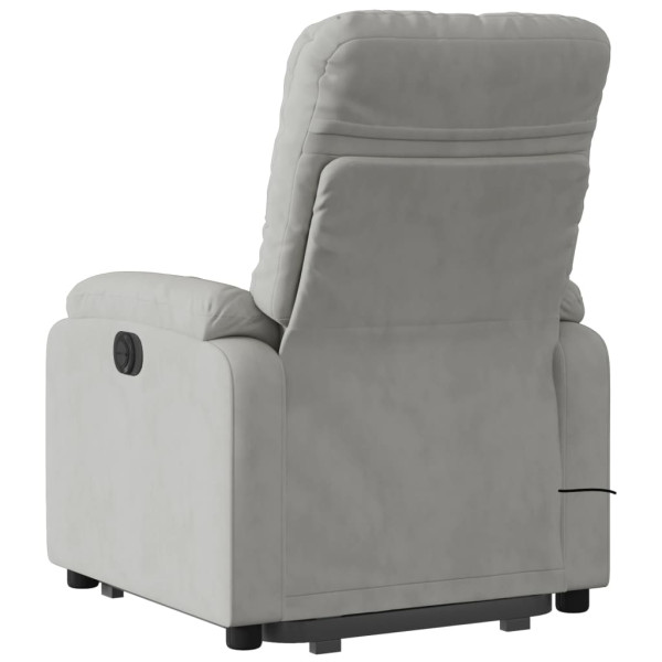 Sillón reclinable de masaje elevable tela microfibra gris claro M 4
