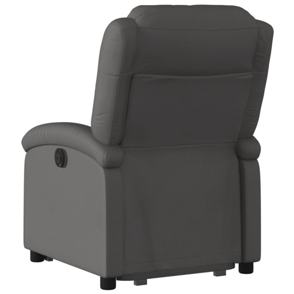 Sillón reclinable elevable cuero auténtico gris M 4