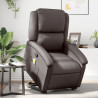Sillón reclinable masaje elevable cuero auténtico marrón oscuro 1