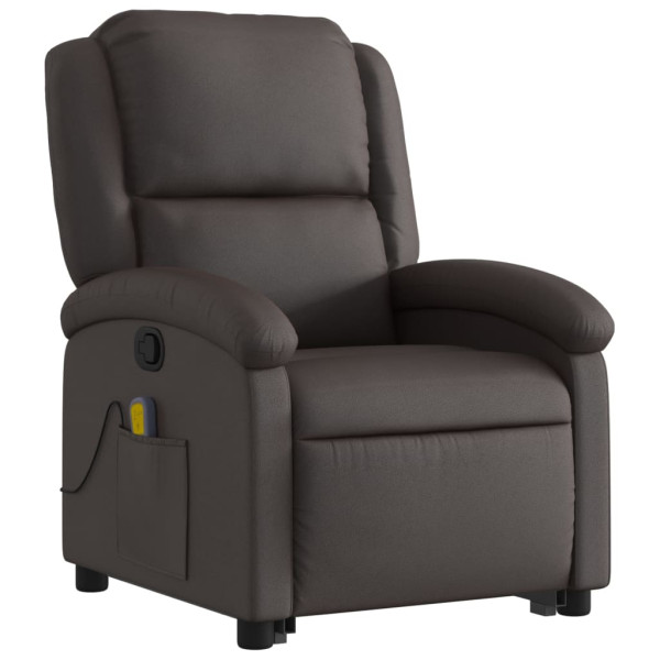 Sillón reclinable masaje elevable cuero auténtico marrón oscuro M 3
