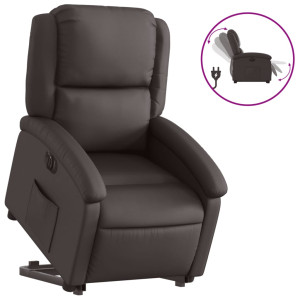 Sillón reclinable eléctrico pie cuero auténtico marrón oscuro H
