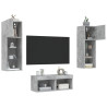 Muebles de TV de pared con luces LED 4 piezas gris hormigón 1