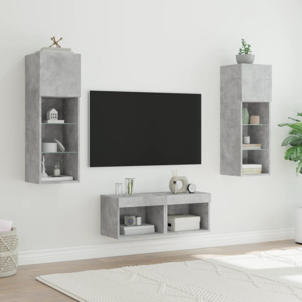 Muebles de TV de pared con luces LED 4 piezas gris hormigón M 5