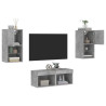 Muebles de TV de pared con luces LED 4 piezas gris hormigón 1