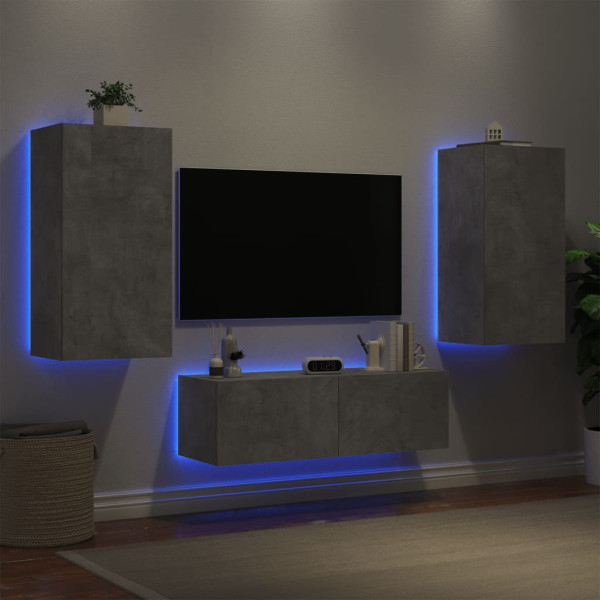 Muebles de TV de pared con luces LED 3 piezas gris hormigón M 4
