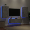 Muebles de TV de pared con luces LED 3 piezas gris hormigón 4