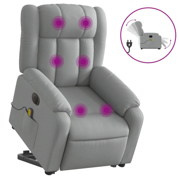 Sillón de masaje eléctrico reclinable elevable tela gris claro M 2