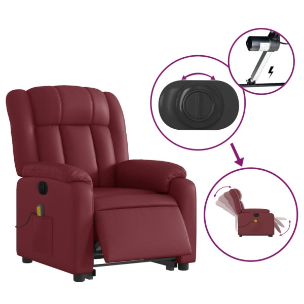 Sillón de masaje elevable eléctrico cuero artificial rojo tinto M 5