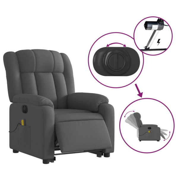Sillón de masaje eléctrico reclinable elevable tela gris oscuro M 5