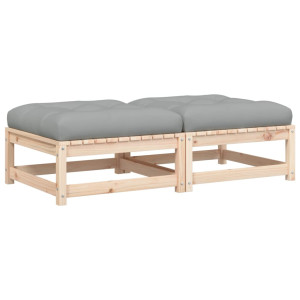 Apoio de pés p/ jardim c/ almofadões 2 pcs pinho maciço H