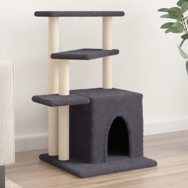 Rascador para gatos con postes de sisal gris oscuro 83.5 cm D