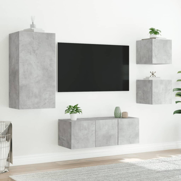 Muebles TV pared con LED 5 pzas madera ingeniería gris hormigón M 5