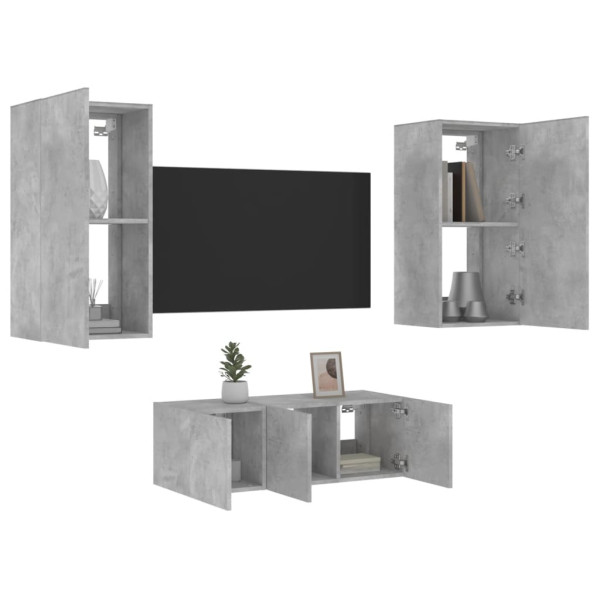 Muebles TV pared con LED 4 pzas madera ingeniería gris hormigón D