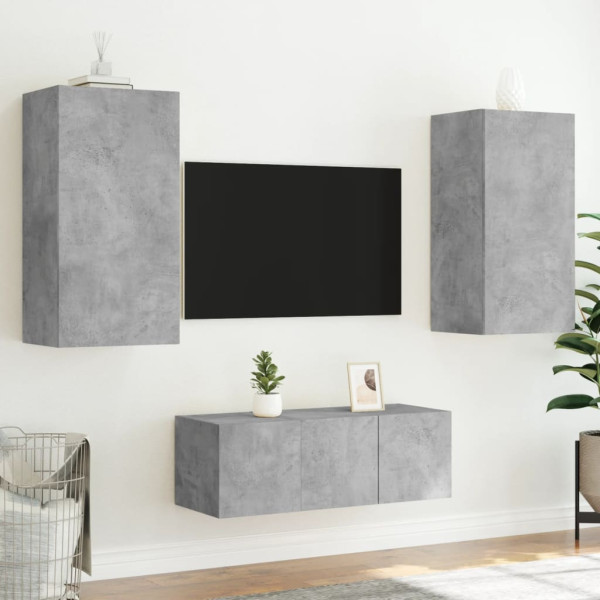 Muebles TV pared con LED 4 pzas madera ingeniería gris hormigón M 5
