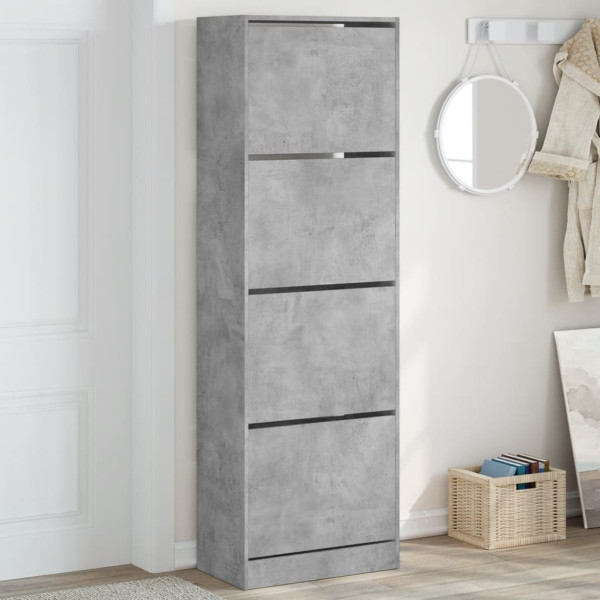 Mueble zapatero 4 cajones abatibles gris hormigón 60x34x187.5cm D