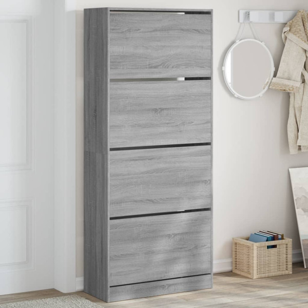 Mueble zapatero 4 cajones abatibles gris Sonoma 80x34x187.5 cm D