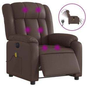 Sillón de masaje reclinable eléctrico cuero sintético marrón H