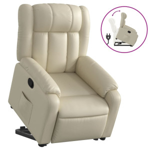 Sillón reclinable elevable cuero artificial color crema H