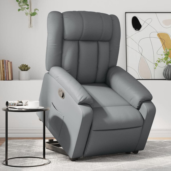 Sillón reclinable elevable cuero artificial gris D