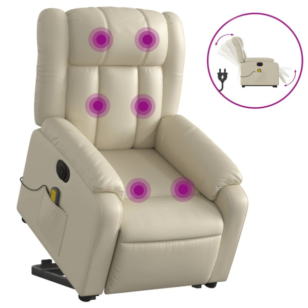 Sillón de masaje elevable eléctrico cuero sintético crema M 2