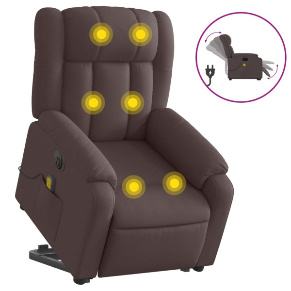 Sillón masaje eléctrico reclinable elevable tela marrón oscuro M 2