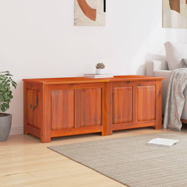 Baúl de almacenamiento con tapa madera maciza de acacia marrón M 3