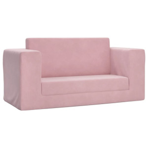 Sofá-cama infantil de 2 lugares pelúcia macia rosa H