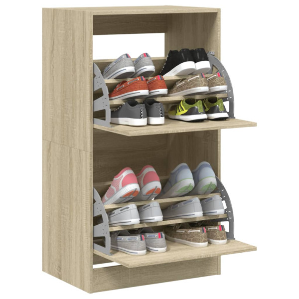 Mueble zapatero 2 cajones abatibles roble Sonoma 60x42x108 cm M 4