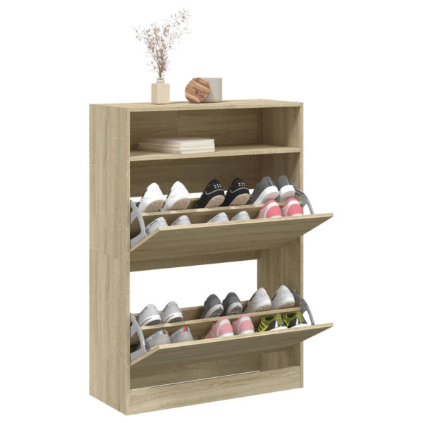 Mueble zapatero 2 cajones abatibles roble Sonoma 80x34x116 cm M 4