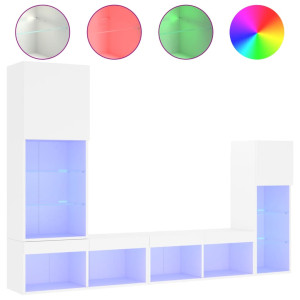 Muebles de TV de pared con LED 4 pzas madera ingeniería blanco H