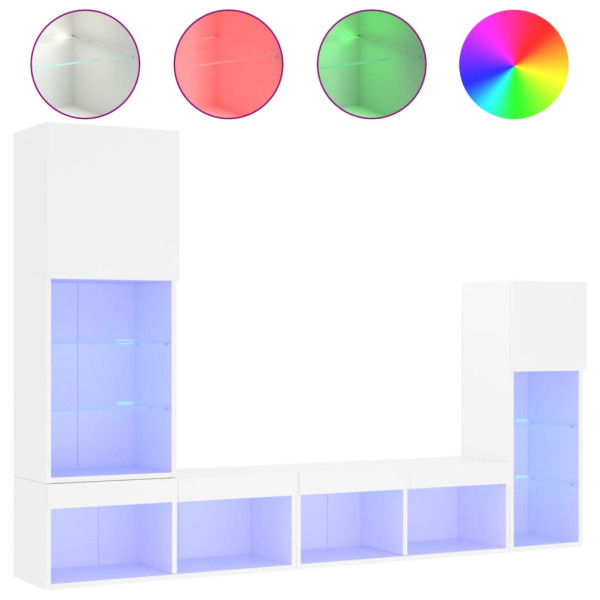 Muebles de TV de pared con LED 4 pzas madera ingeniería blanco M 2