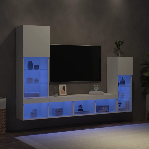 Muebles de TV de pared con LED 4 pzas madera ingeniería blanco M 4