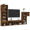 Muebles TV pared con LED 4 pzas madera ingeniería roble ahumado 1