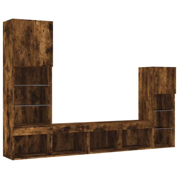 Muebles TV pared con LED 4 pzas madera ingeniería roble ahumado M 3
