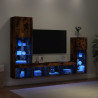 Muebles TV pared con LED 4 pzas madera ingeniería roble ahumado 4