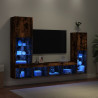 Muebles TV pared con LED 4 pzas madera ingeniería roble ahumado 4