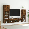 Muebles TV pared con LED 4 pzas madera ingeniería roble ahumado 5