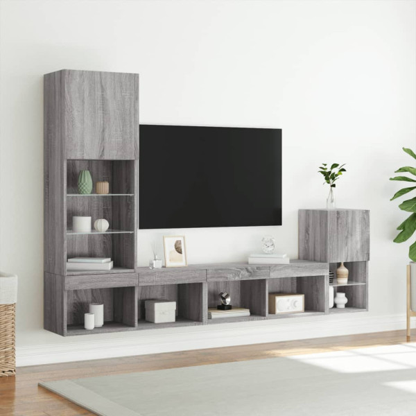 Muebles TV pared con LED 4 pzas madera ingeniería gris Sonoma M 5