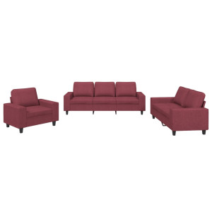 3 pcs conjunto de sofás tecido vermelho-tinto H