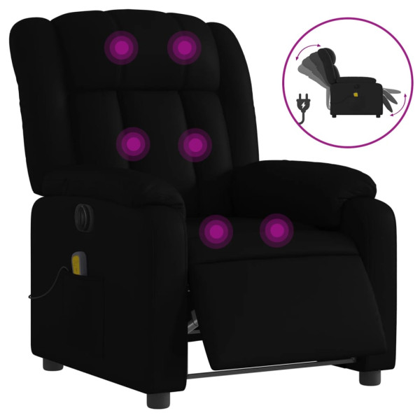 Sillón de masaje reclinable eléctrico cuero sintético negro M 2