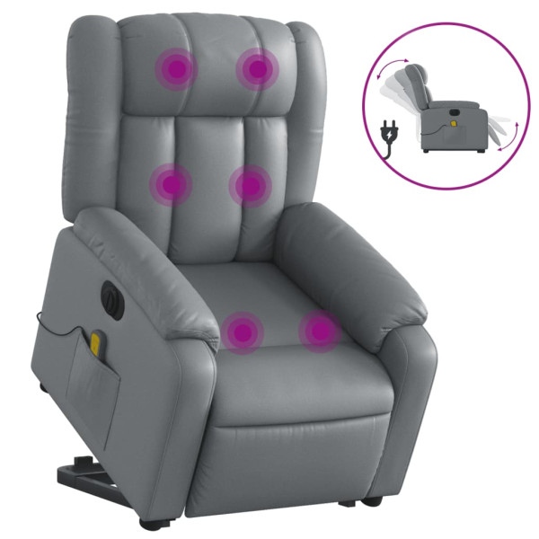 Sillón de masaje elevable eléctrico cuero sintético gris D