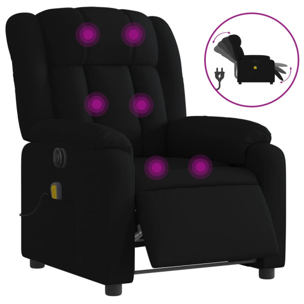 Sillón reclinable de masaje eléctrico tela negro M 2